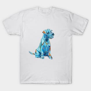 Polygonal Schnauzer Dog Sitting in Blue Shades T-Shirt